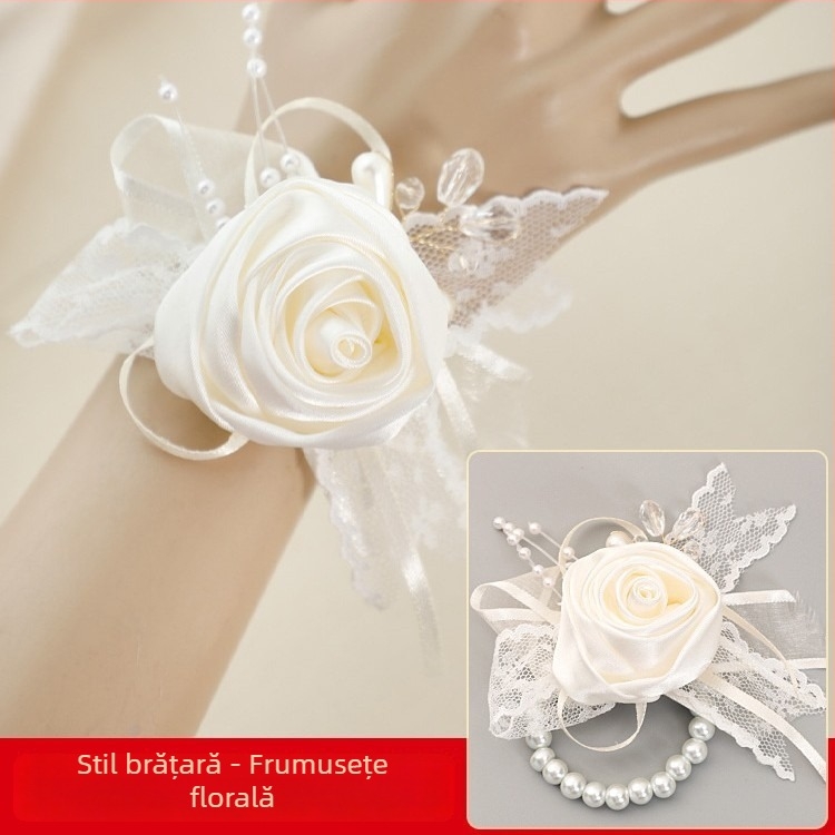 Flori de încheietură în stil coreean, lucrate manual, din material textil, pentru nuntă
