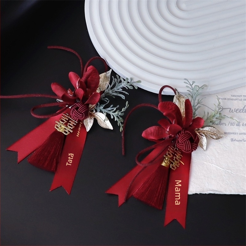 Corsaj de nuntă din flori de mătase pentru mire și mireasă, floare de încheietură pentru domnișoare de onoare și cavalerii, cutie cadou inclusă