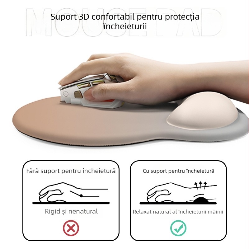 Padă de mouse cu suport pentru încheietură din silicon, bază anti-alunecare din cauciuc, design cartoon imprimat prin transfer termic