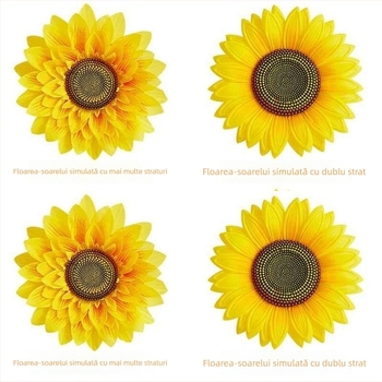 Prop de dans cu floare de soare ținută în mână — floare de satin, varietate floare de soare; pentru nunți, exterior, recuzită foto, decor acasă