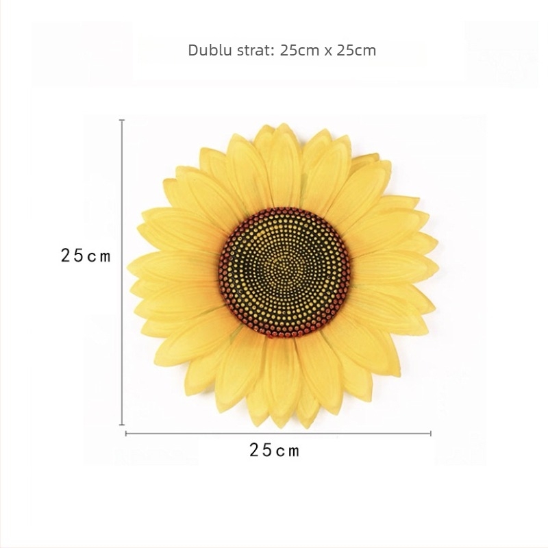 Prop de dans cu floare de soare ținută în mână — floare de satin, varietate floare de soare; pentru nunți, exterior, recuzită foto, decor acasă