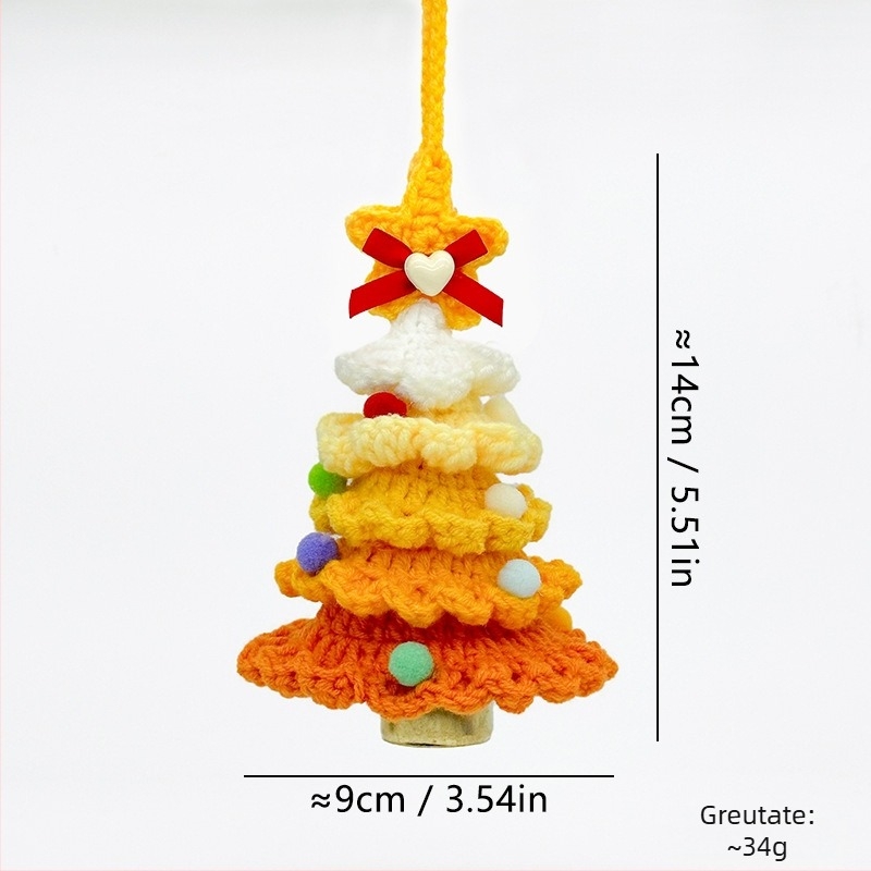 Ornament de mașină croșetat din lână, cu clopoțel, personalizabil; Material: lână; Ambalaj: Opp bag; Brand: Wooden knitting