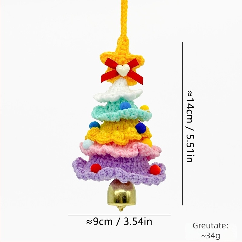 Ornament de mașină croșetat din lână, cu clopoțel, personalizabil; Material: lână; Ambalaj: Opp bag; Brand: Wooden knitting