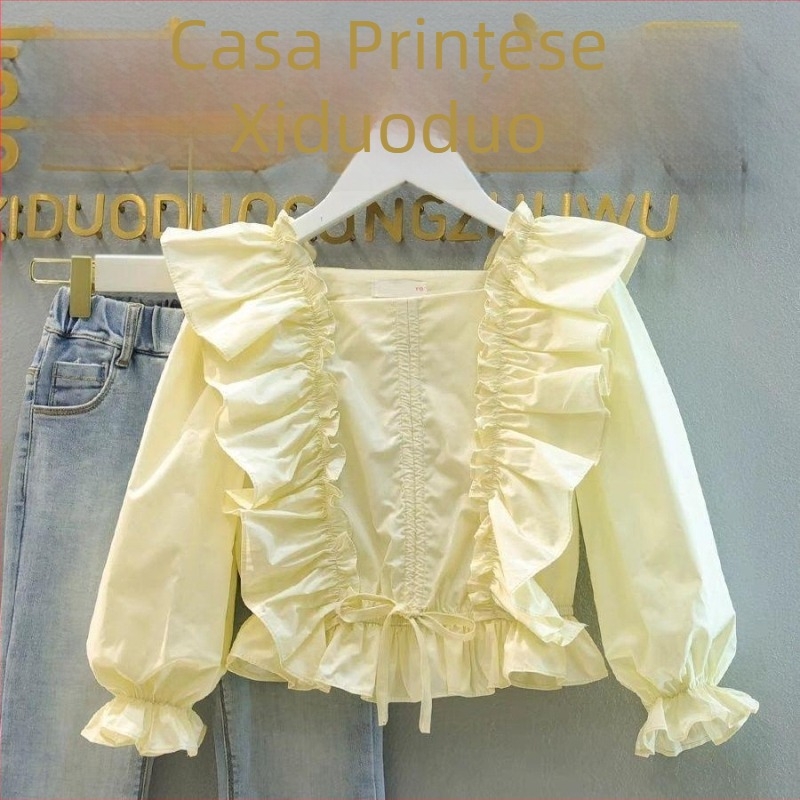 Set de două piese pentru copii, stil prințesă, bumbac cu blană de iepure, mâneci lungi, culoare solidă