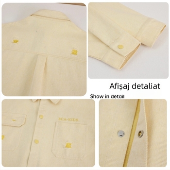 Cămașă denim pentru băieți – 65% bumbac, 35% poliester; mâneci lungi; model litere; pentru copii 8+ ani (peste 140 cm); Primăvara 2025.