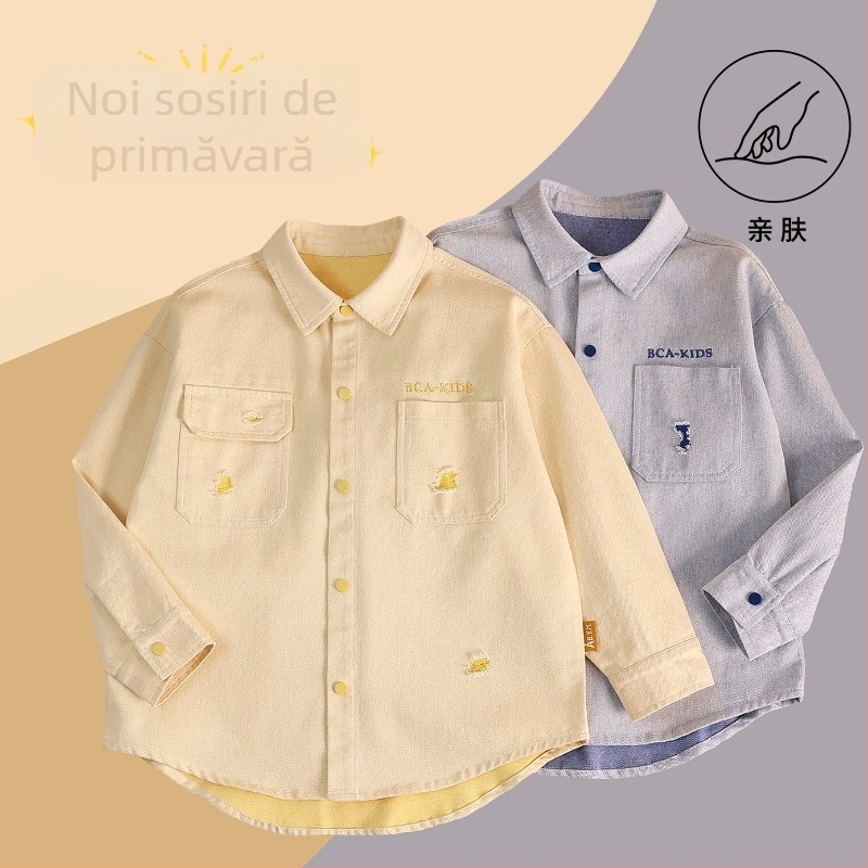 Cămașă denim pentru băieți – 65% bumbac, 35% poliester; mâneci lungi; model litere; pentru copii 8+ ani (peste 140 cm); Primăvara 2025.