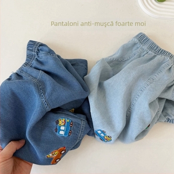 Pantaloni de copii din bumbac, 90% bumbac, imprimeu desen animat, atingere moale, vară, pentru copii 3–8 ani
