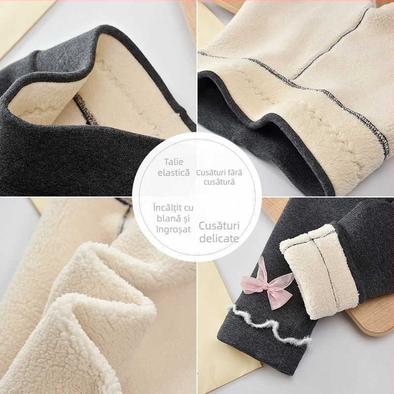 Colanți pentru fetițe, cu fleece, talie înaltă, stil coreean, 95% bumbac