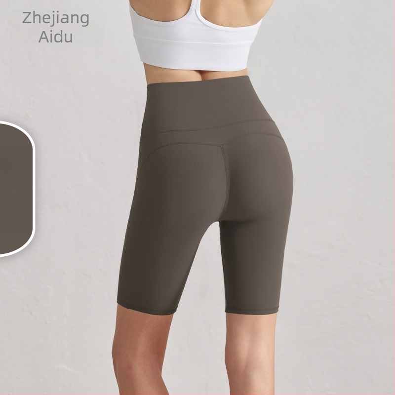 Șort antibacterian pentru femei, talie înaltă, ridicare șolduri, lungime 3/4, brocart dublu, 80% nylon / 20% spandex