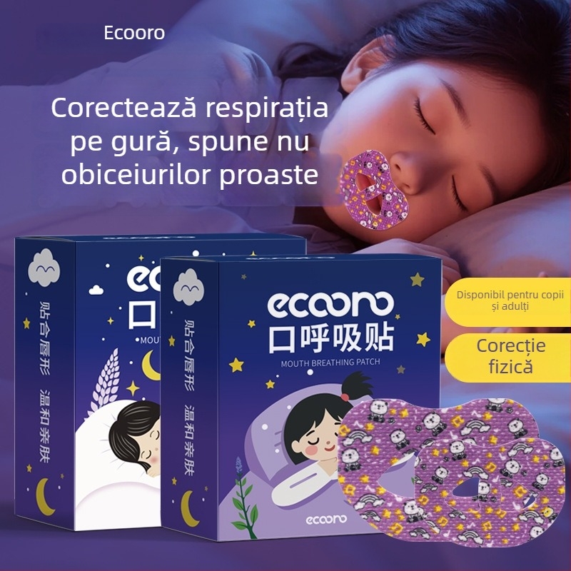 Patch cartoon pentru corectarea respirației pe gură în timpul somnului, pentru copii, din țesătură nețesută, cu posibilitatea de personalizare