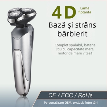 Aparat de ras electric cu trimmer pentru nas încorporat — încărcare USB, cap rotativ cu 3 lame, utilizare umedă și uscată, afișaj LED