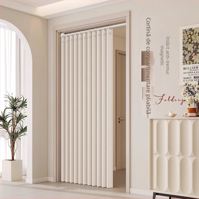 Draperie pentru ușă din țesătură pentru living, dormitor și bucătărie — imitatie de in, IN stil, monocromă