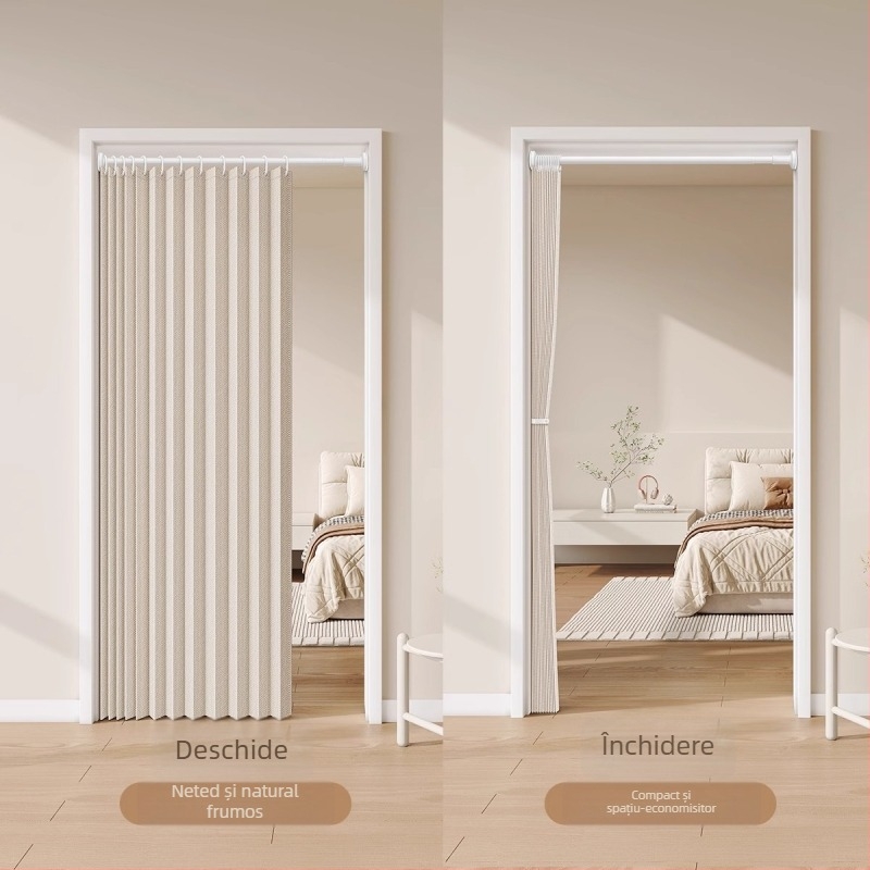 Draperie pentru ușă din țesătură pentru living, dormitor și bucătărie — imitatie de in, IN stil, monocromă