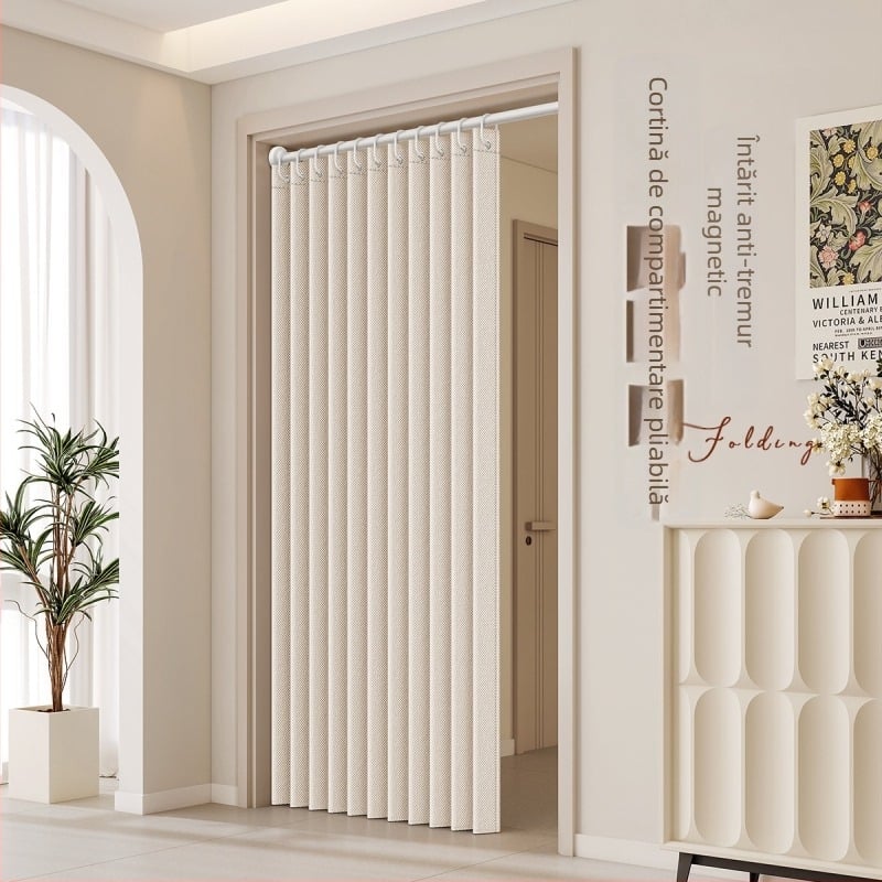 Draperie pentru ușă din țesătură pentru living, dormitor și bucătărie — imitatie de in, IN stil, monocromă