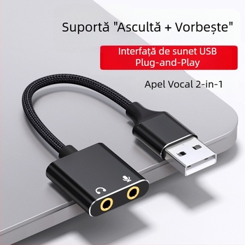 Adaptor USB către card de sunet extern 3,5 mm – cablu audio 2 în 1, conectori plăcați cu aur, miez de cupru