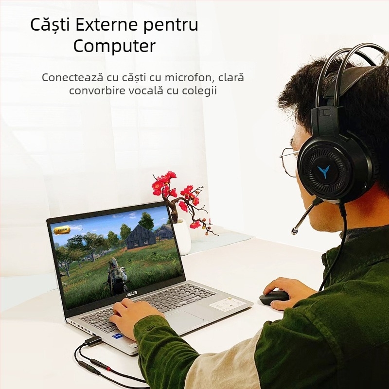 Adaptor USB către card de sunet extern 3,5 mm – cablu audio 2 în 1, conectori plăcați cu aur, miez de cupru