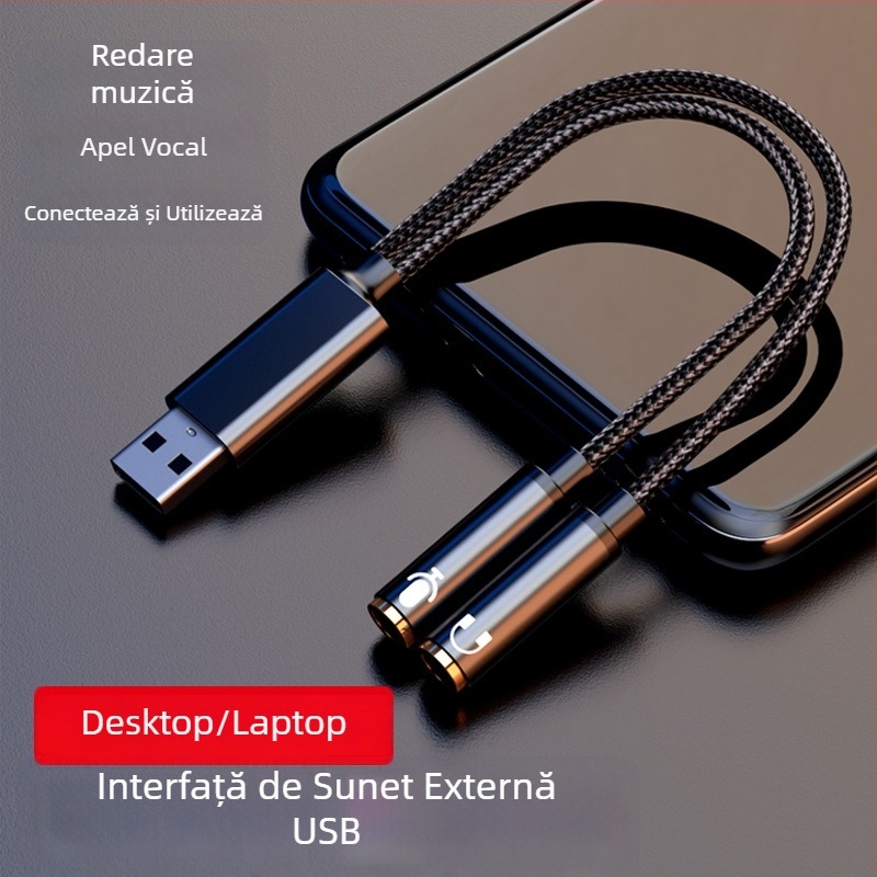Adaptor USB către card de sunet extern 3,5 mm – cablu audio 2 în 1, conectori plăcați cu aur, miez de cupru