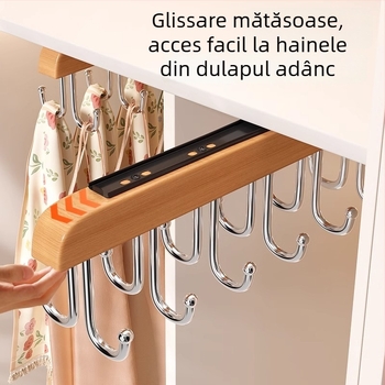 Cuier pentru haine din lemn masiv — organizator multifuncțional de depozitare pentru haine, eșarfe și șosete; potrivit pentru haine, pantaloni și cravate