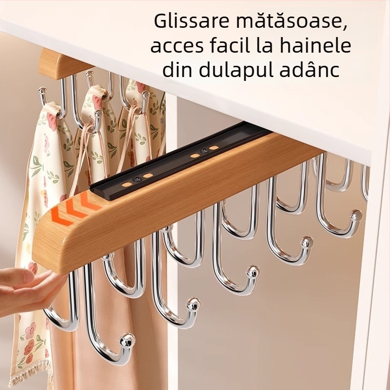 Cuier pentru haine din lemn masiv — organizator multifuncțional de depozitare pentru haine, eșarfe și șosete; potrivit pentru haine, pantaloni și cravate