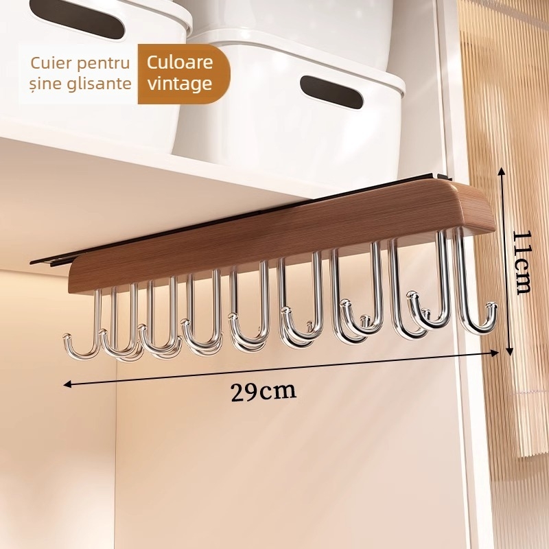 Cuier pentru haine din lemn masiv — organizator multifuncțional de depozitare pentru haine, eșarfe și șosete; potrivit pentru haine, pantaloni și cravate