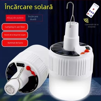 Bec LED solar reîncărcabil, cu telecomandă, cu soclu E14, IP44, 50 lm, baterie litiu încorporată
