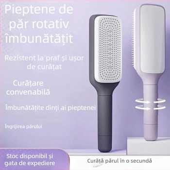 Pieptene de masaj rotativ telescopic cu pernă de aer, anti-static cu ioni negativ, netezește părul, din bambus, formă dreptunghiulară, pentru uz casnic
