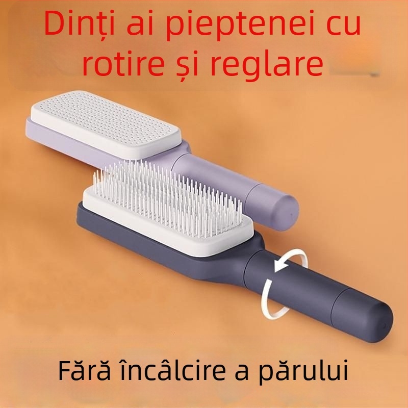 Pieptene de masaj rotativ telescopic cu pernă de aer, anti-static cu ioni negativ, netezește părul, din bambus, formă dreptunghiulară, pentru uz casnic