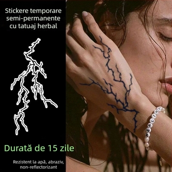 Autocolant tatuaj temporar pentru dosul mâinii, cu model realist de fulger, impermeabil, rezistent la frecare, semi-permanent