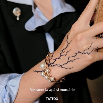 Autocolant tatuaj temporar pentru dosul mâinii, cu model realist de fulger, impermeabil, rezistent la frecare, semi-permanent
