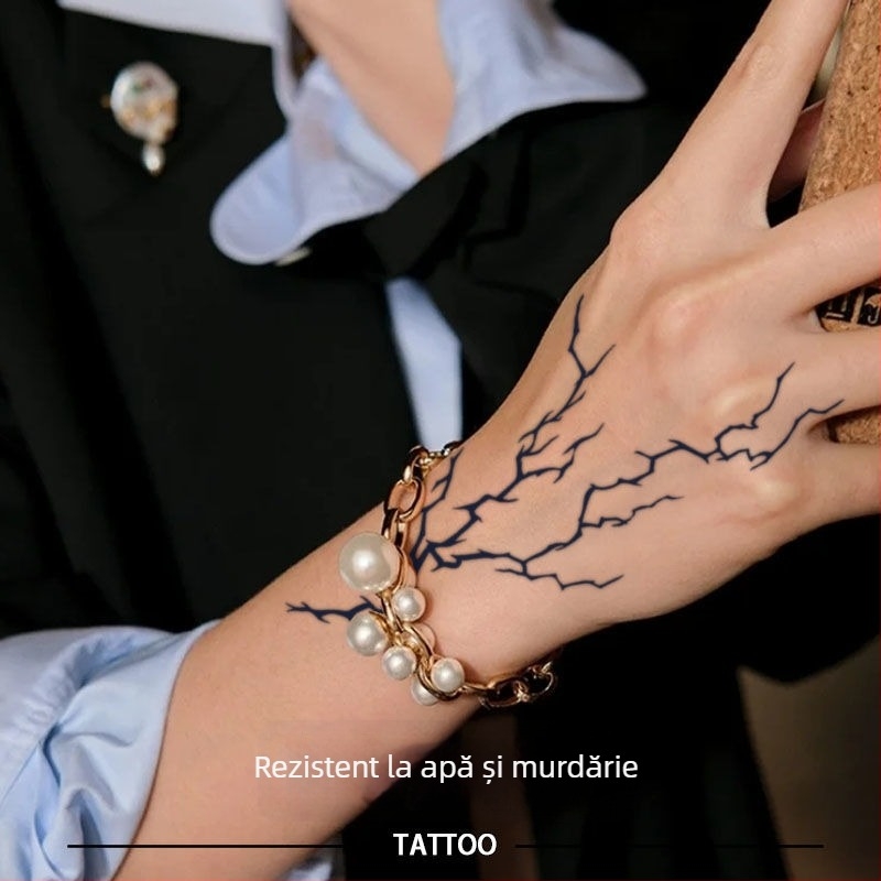 Autocolant tatuaj temporar pentru dosul mâinii, cu model realist de fulger, impermeabil, rezistent la frecare, semi-permanent