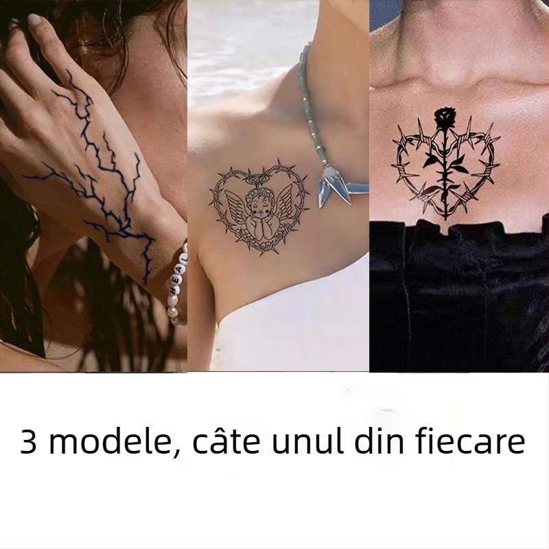Autocolant tatuaj temporar pentru dosul mâinii, cu model realist de fulger, impermeabil, rezistent la frecare, semi-permanent