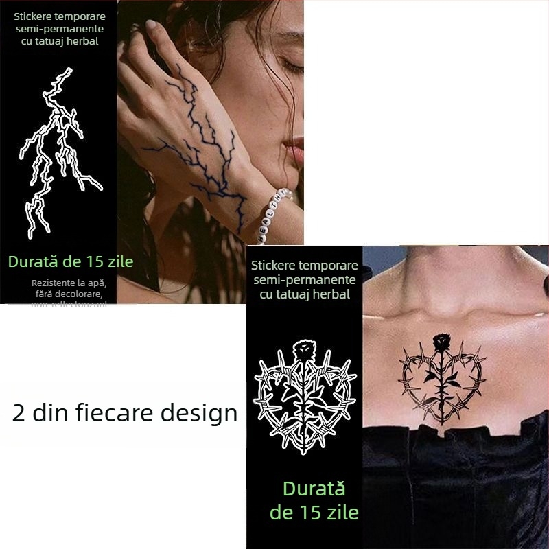 Autocolant tatuaj temporar pentru dosul mâinii, cu model realist de fulger, impermeabil, rezistent la frecare, semi-permanent