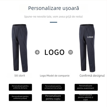 Pantaloni unisex cu croială dreaptă, pentru activități de grup, atletism și alergare, cu imprimare a logo-ului