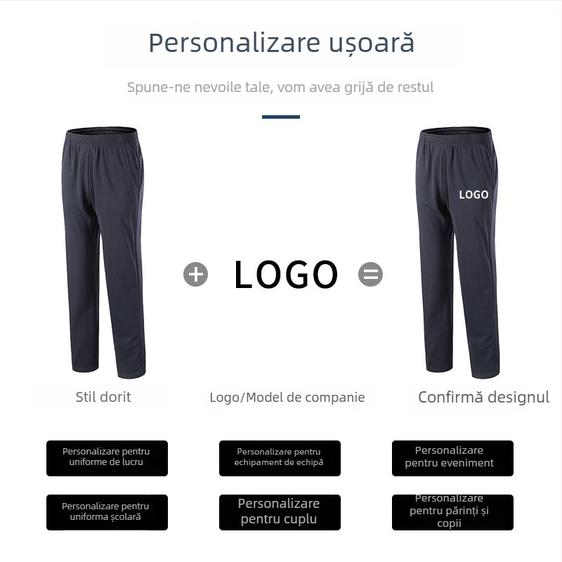 Pantaloni unisex cu croială dreaptă, pentru activități de grup, atletism și alergare, cu imprimare a logo-ului