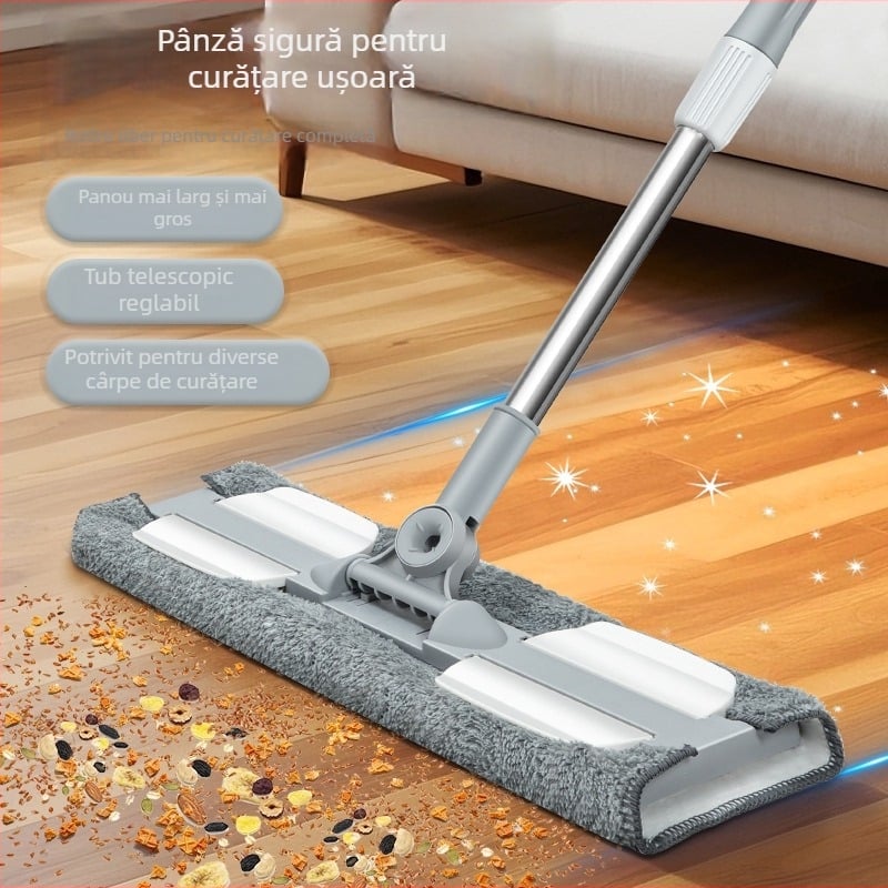 Mop plat cu husă din material textil pentru uz casnic, curățare uscată și umedă, tijă din oțel inoxidabil, tip clemă pentru praf, 60-80% material plastic nou