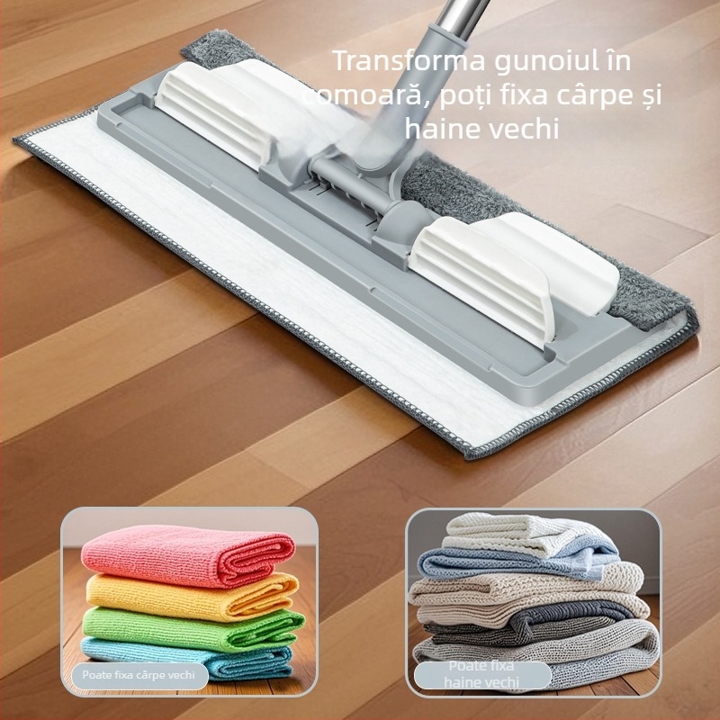 Mop plat cu husă din material textil pentru uz casnic, curățare uscată și umedă, tijă din oțel inoxidabil, tip clemă pentru praf, 60-80% material plastic nou