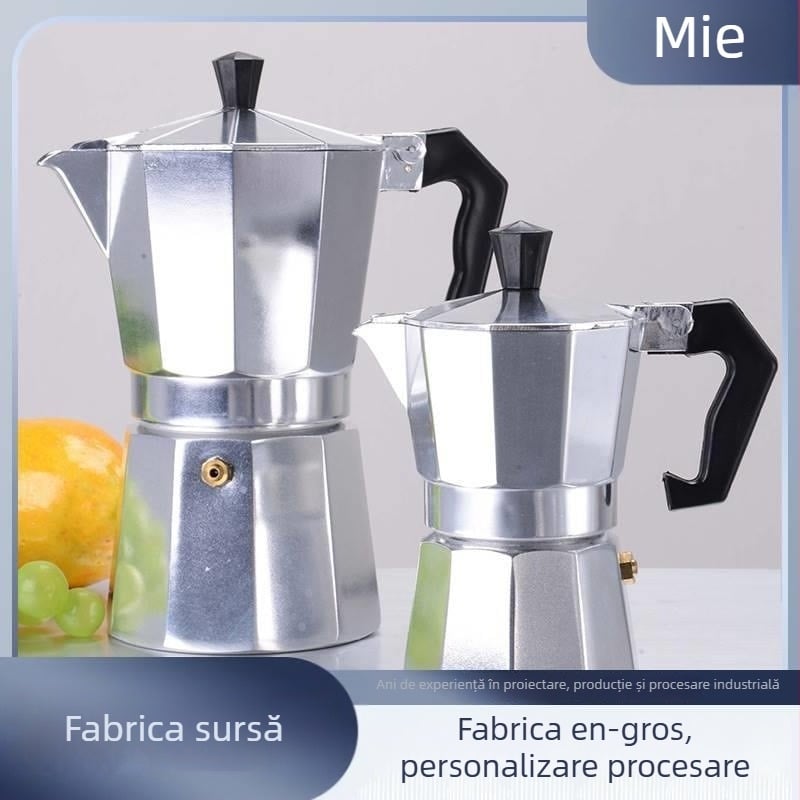 Meng oală moka cu supapă dublă, model octogonal din aluminiu