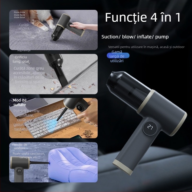 Aspirator auto, portabil, alimentare USB, baterie încorporată 1001–1600 mAh, aspirație 4100–5000 Pa, autonomie 1–3 h, tensiune ≤36V