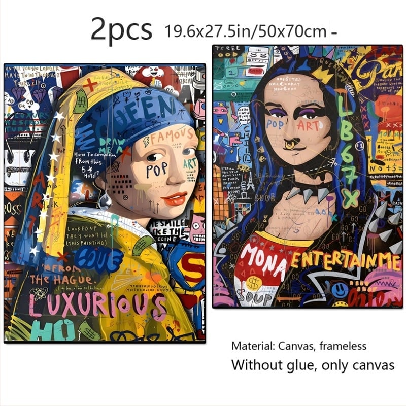 Print pe pânză Mona Lisa în stil Art Deco — pânză înrămămată, ramă din lemn masiv, imprimare cu jet de cerneală, motif peisaj cu plante înflorite, potrivit pentru living și dormitor