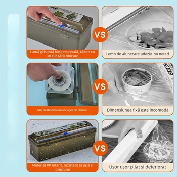 Tăietor pentru folie alimentară Baked Fun cu lamă glisantă ascunsă, PP, ambalat în cutie, -60°C până la 140°C, utilizare casnică