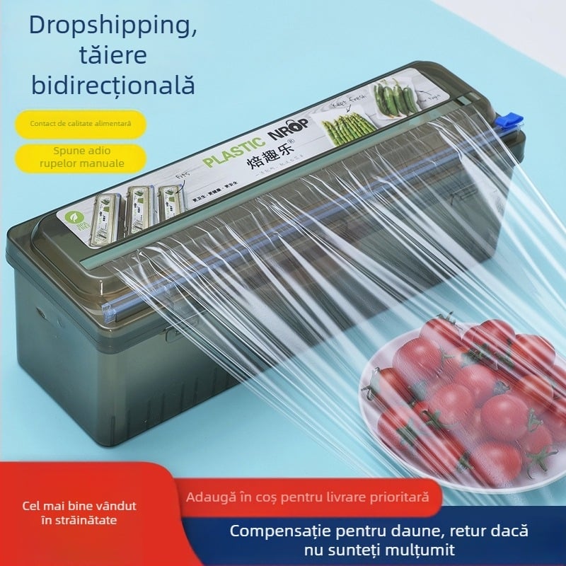 Tăietor pentru folie alimentară Baked Fun cu lamă glisantă ascunsă, PP, ambalat în cutie, -60°C până la 140°C, utilizare casnică