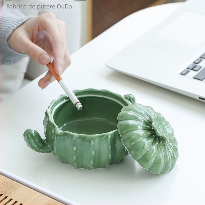 Scrumieră ceramică cu capac, în stil nordic, decorativă și de colecție pentru casă și birou