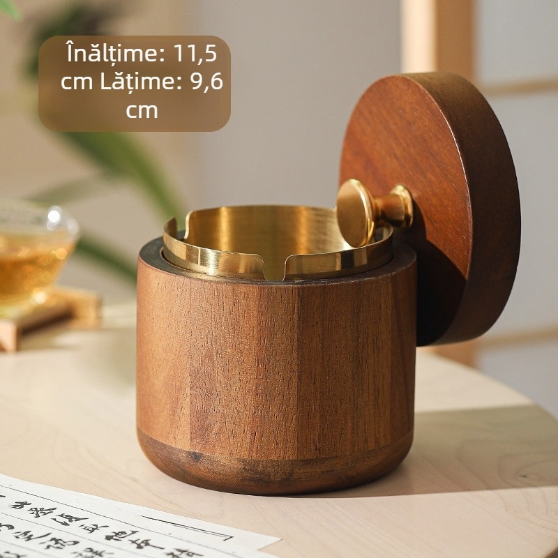 Scrumieră din lemn masiv cu capac, rezistentă la vânt, stil retro, lux discret