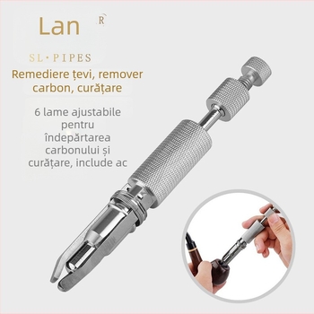 Curăţător de carbon pentru pipă, cu scraper reglabil pentru brichetă, ac cu burghiu, 6 lame