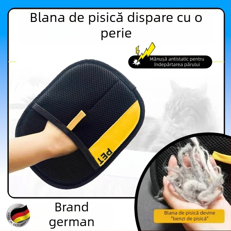 Mănușă electrostatică de îndepărtare a părului pentru animale de companie, cu perie bidirecțională, pentru pisici și câini, din poliester/mătase/plasă/bumbac perlat