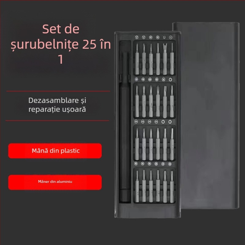 Set de șurubelnițe de 25 de piese, multifuncțional pentru uz casnic, cu vârfuri de forme speciale pentru demontarea calculatoarelor și telefoanelor mobile