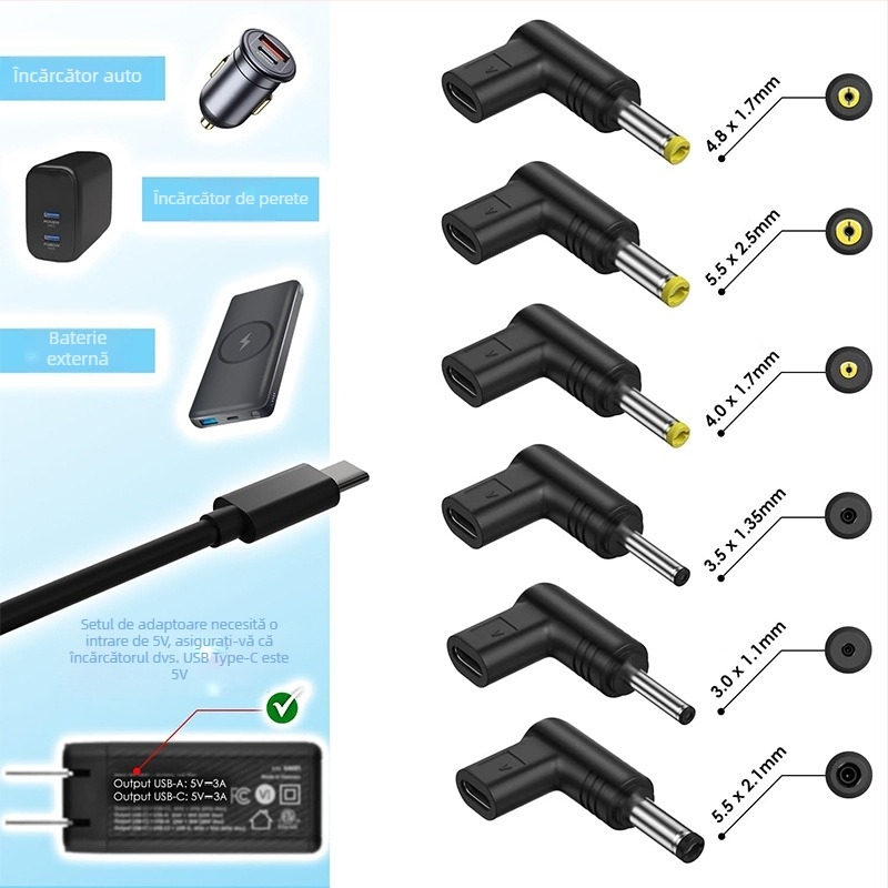 Adaptor 5V Type-C femelă la DC, încărcare PD, compatibil cu modem optic/printer/router/unelte electrice (Modelul 1004)
