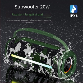 Boxă Bluetooth fără fir cu iluminare LED, difuzoare duale, IPX6 rezistent la apă, ieșire 20W, baterie încorporată 2000–4000 mAh