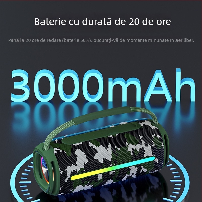 Boxă Bluetooth fără fir cu iluminare LED, difuzoare duale, IPX6 rezistent la apă, ieșire 20W, baterie încorporată 2000–4000 mAh
