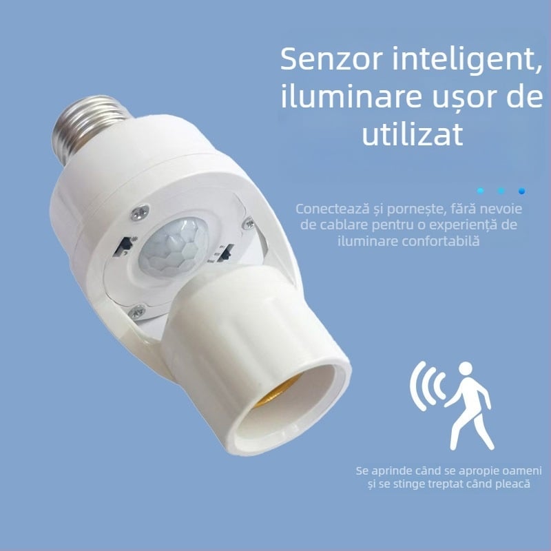 Lampă cu bază E27, senzor PIR – reglabilă, pentru scări și holuri, 0-440V, întârziere 1,5 s